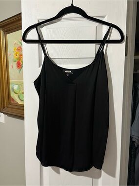 Lost April by Naked Zebra Black Satin V-Neck Cami Tank Top Size Medium